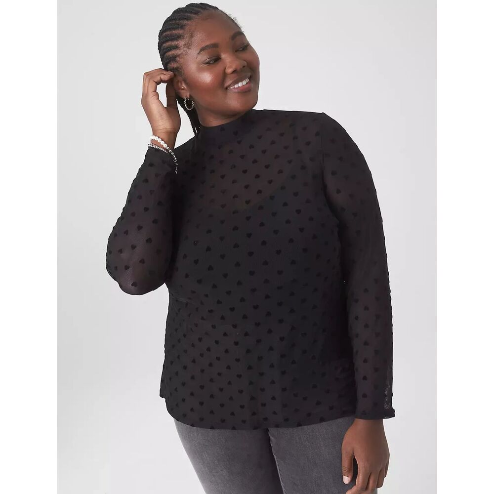 Lane Bryant Fitted Mock-Neck Sheer Mesh Top - 14/16